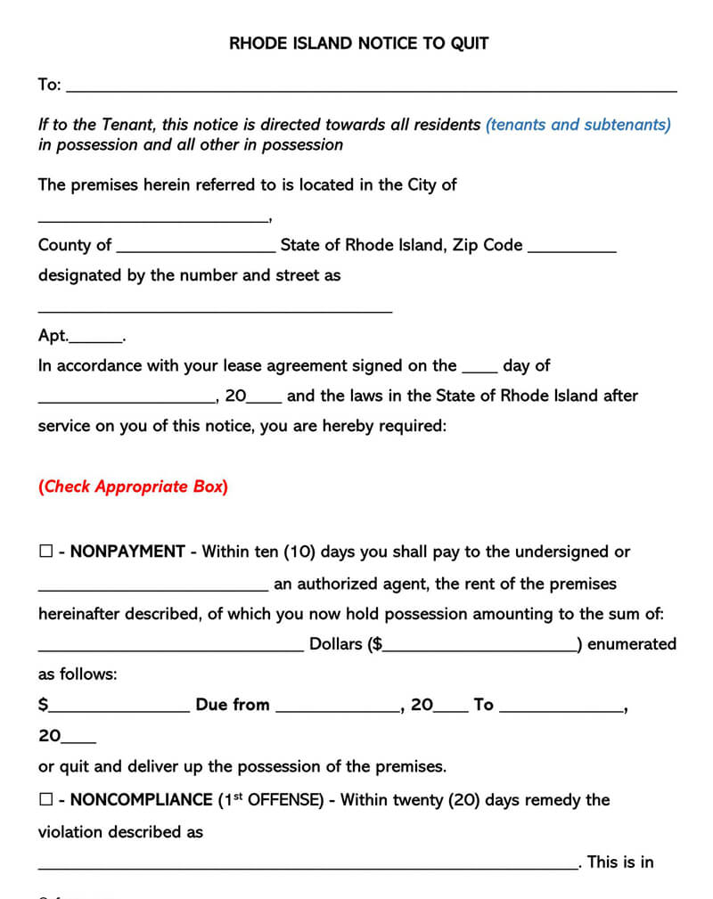 Rhode Island Eviction Notice Form