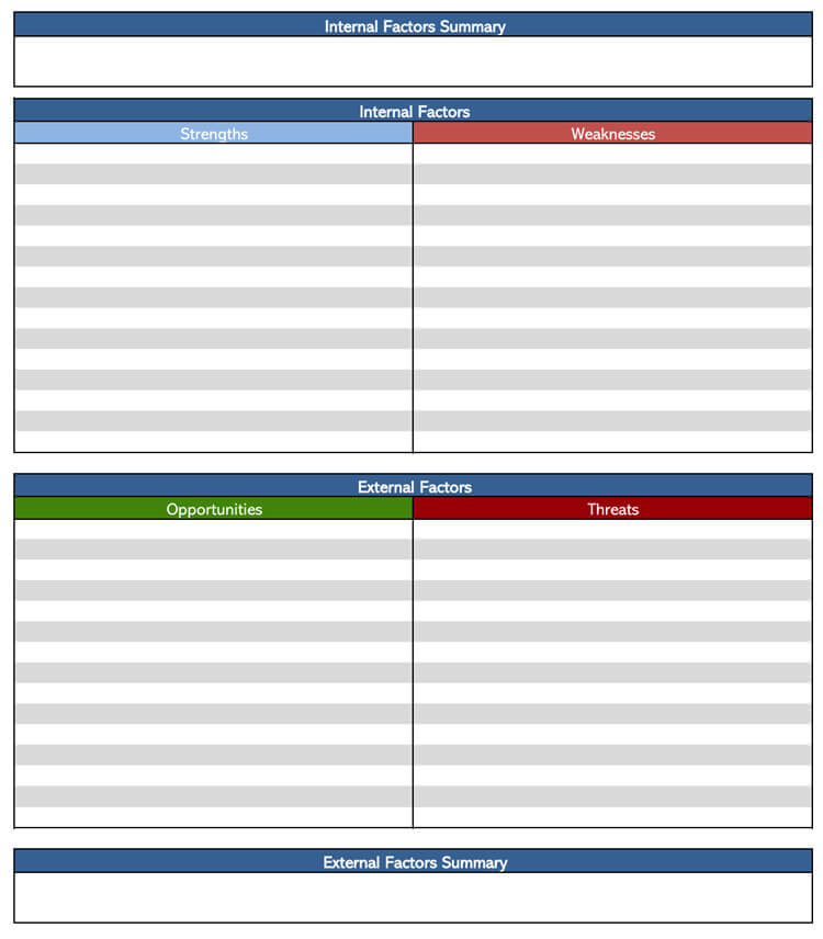 SWOT Business Planning Template for Excel