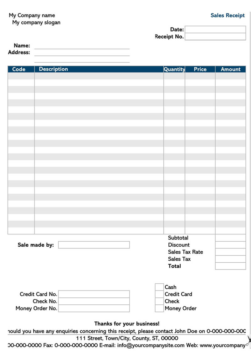 Sales Receipt Price List Excel