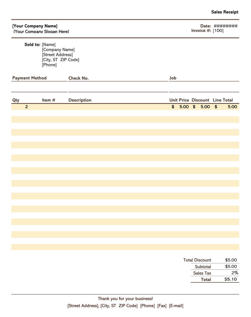 Sales Receipt Template Excel