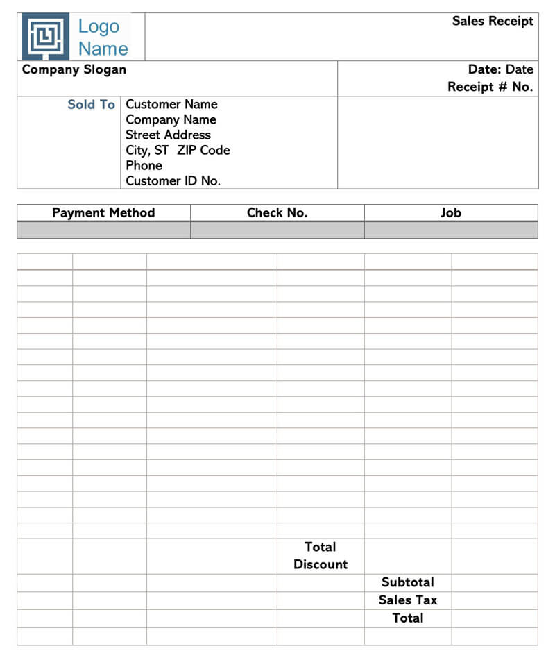 Sales Receipt Template Sample