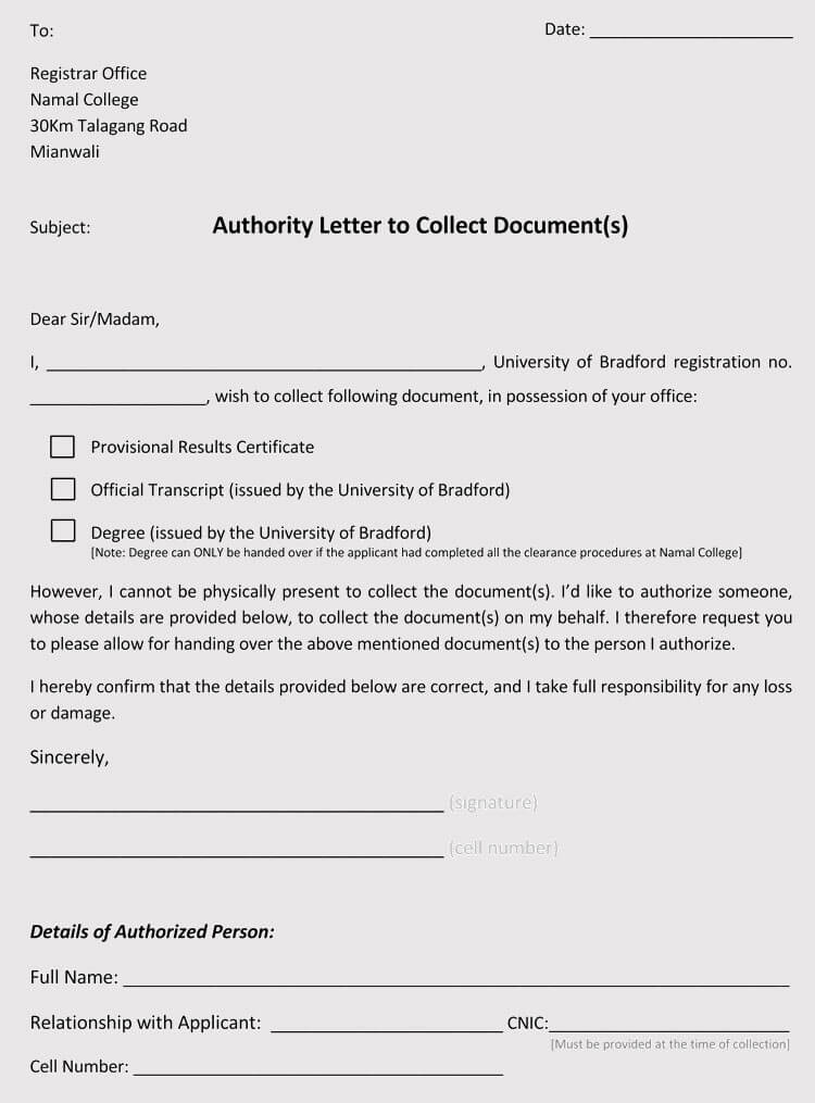 6 Samples Of Authorization Letter To Collect Documents