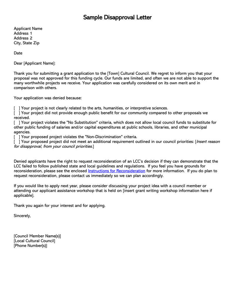 Word template for scholarship rejection letter
