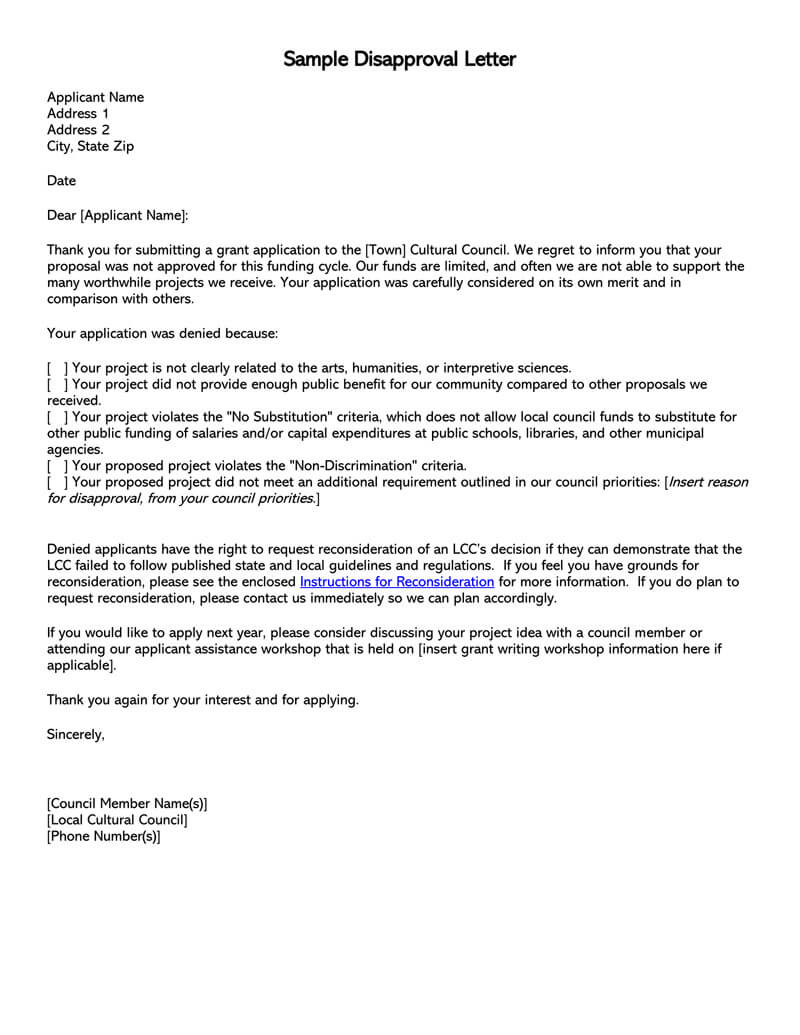 Free Downloadable Cultural Council Scholarship Rejection Letter Sample for Word Format