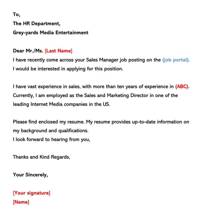 cover letter for job application via email sample