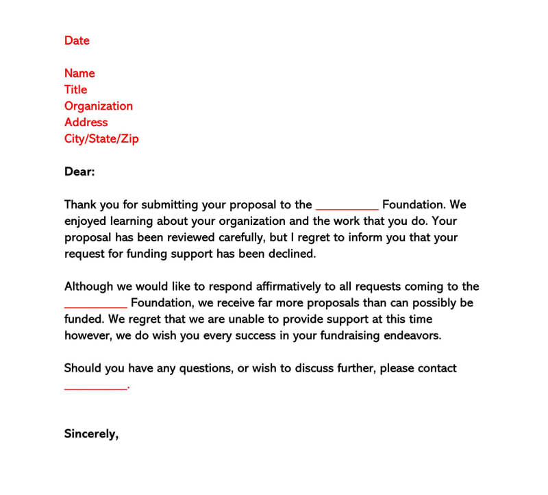 Free Downloadable Grant Application Rejection Letter Sample 04 as Word File