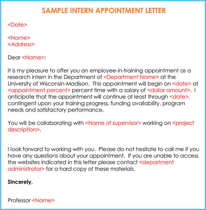 Sample Intern Appointment Letter