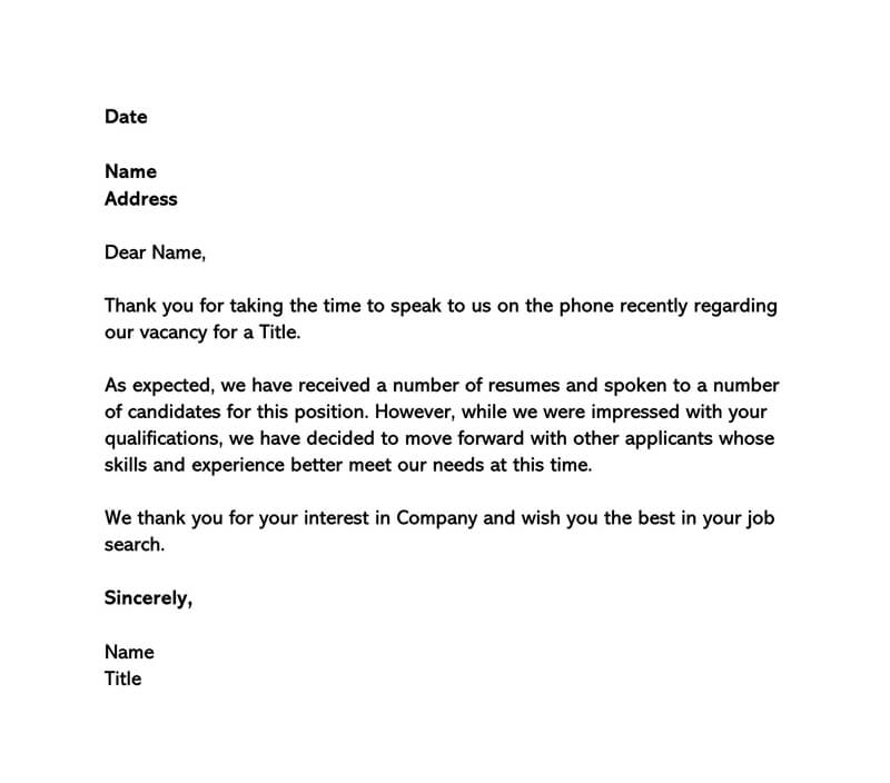 Free Professional General Interview Rejection Letter Template 06 for Word Document