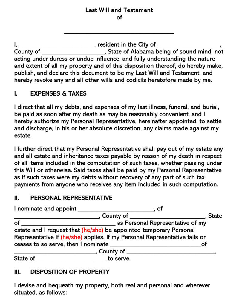 Editable Last Will and Testament Template