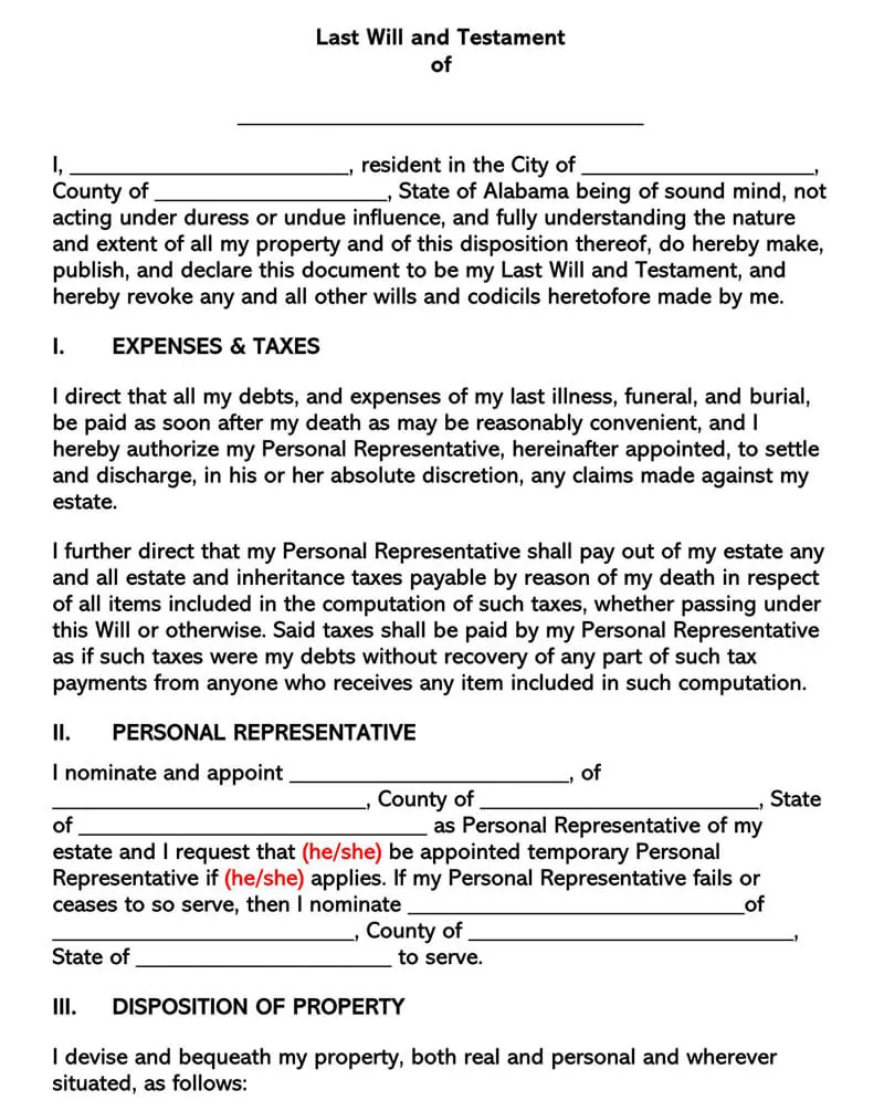 Free Last Will and Testament Templates (Forms) | U.S States