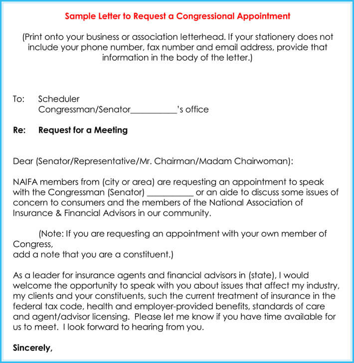 Sample Letter to Request a Congressional Appointment