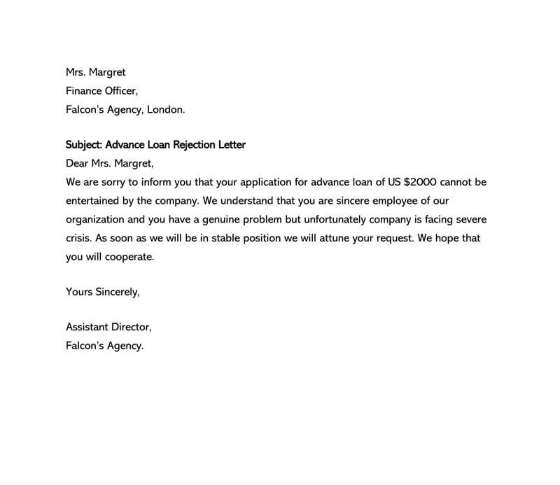 Professional loan application rejection letter