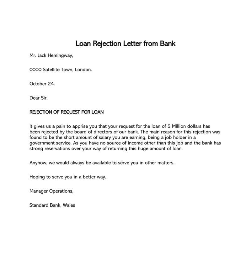 Word document loan application rejection letter