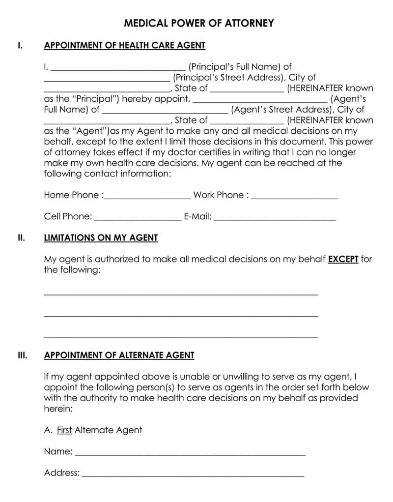 Free Medical Power Of Attorney Forms U S States Word PDF 