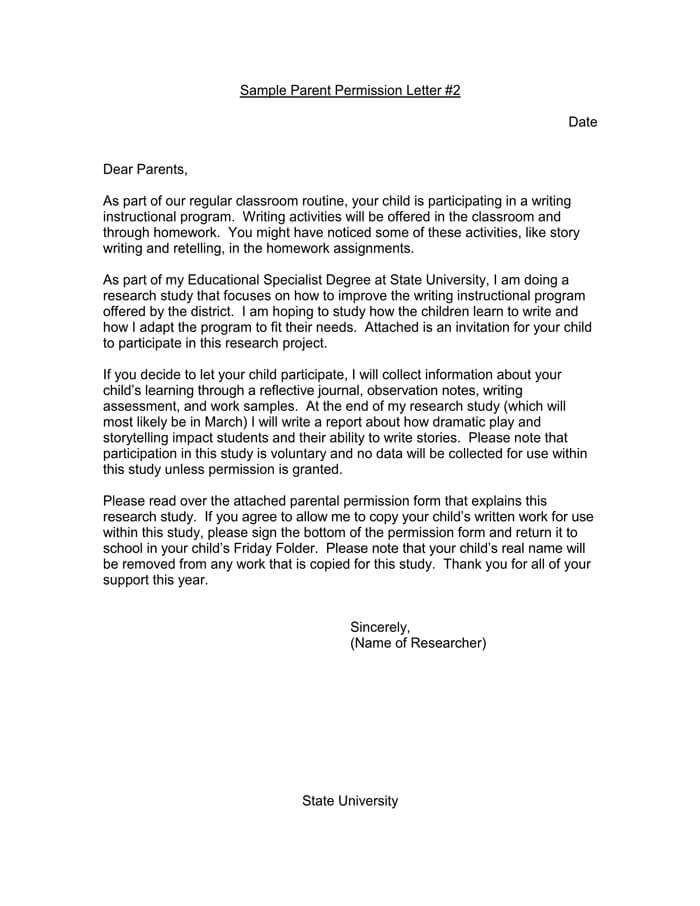 Sample Parent Permission Letter