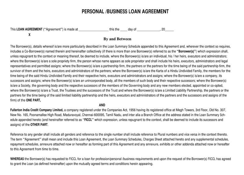 Printable Personal Loan Agreement Template