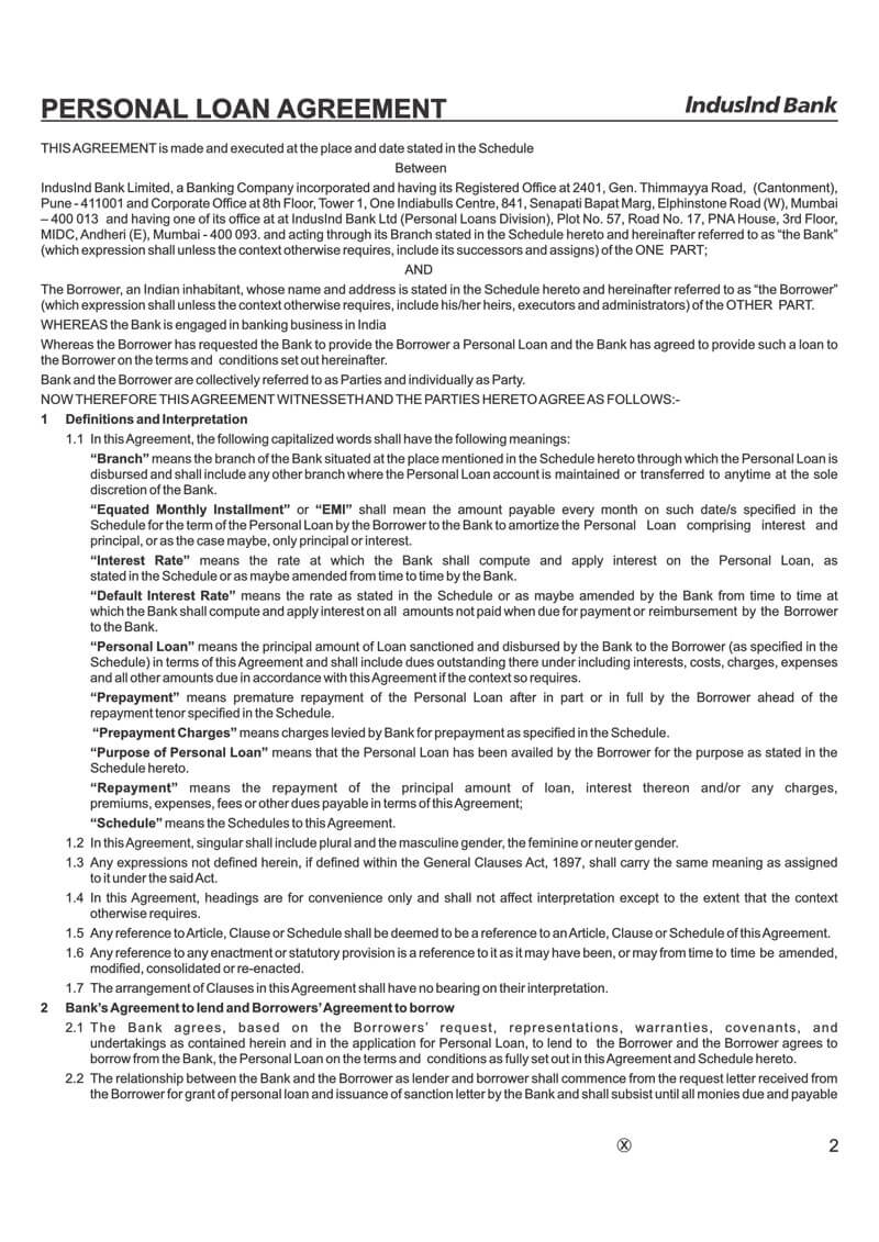 Downloadable Personal Bank Loan Agreement Sample for Pdf File