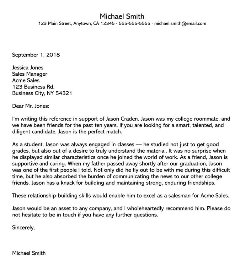 Personal Letter Of Recommendation Template