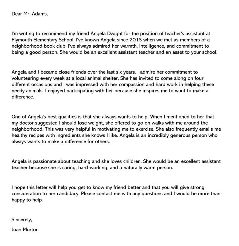 Sample Recommendation Letter for Friend 03