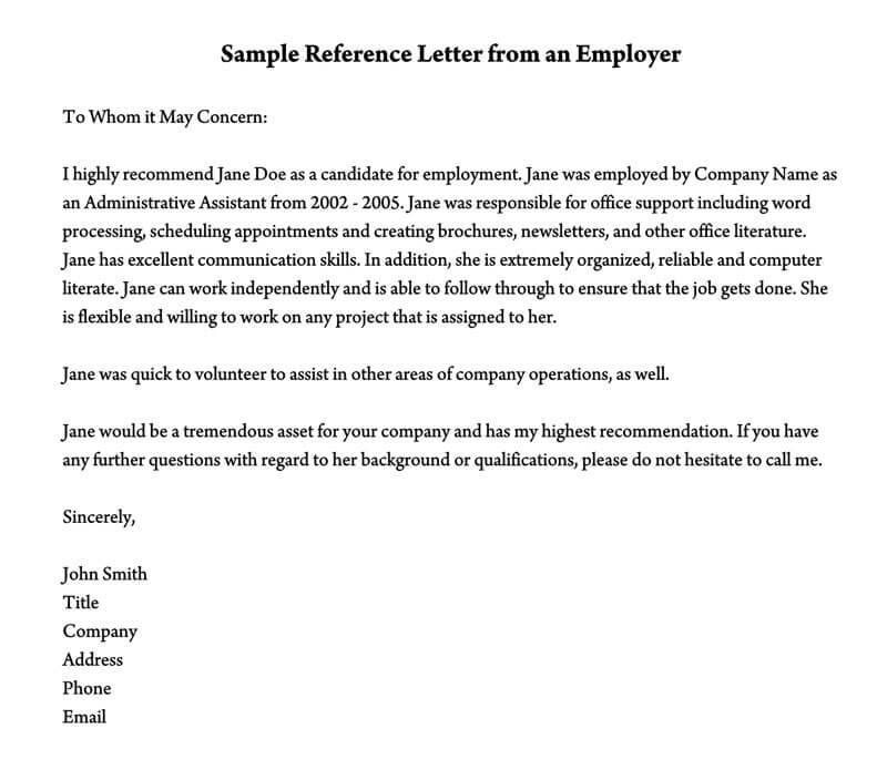 Editable character reference letter form