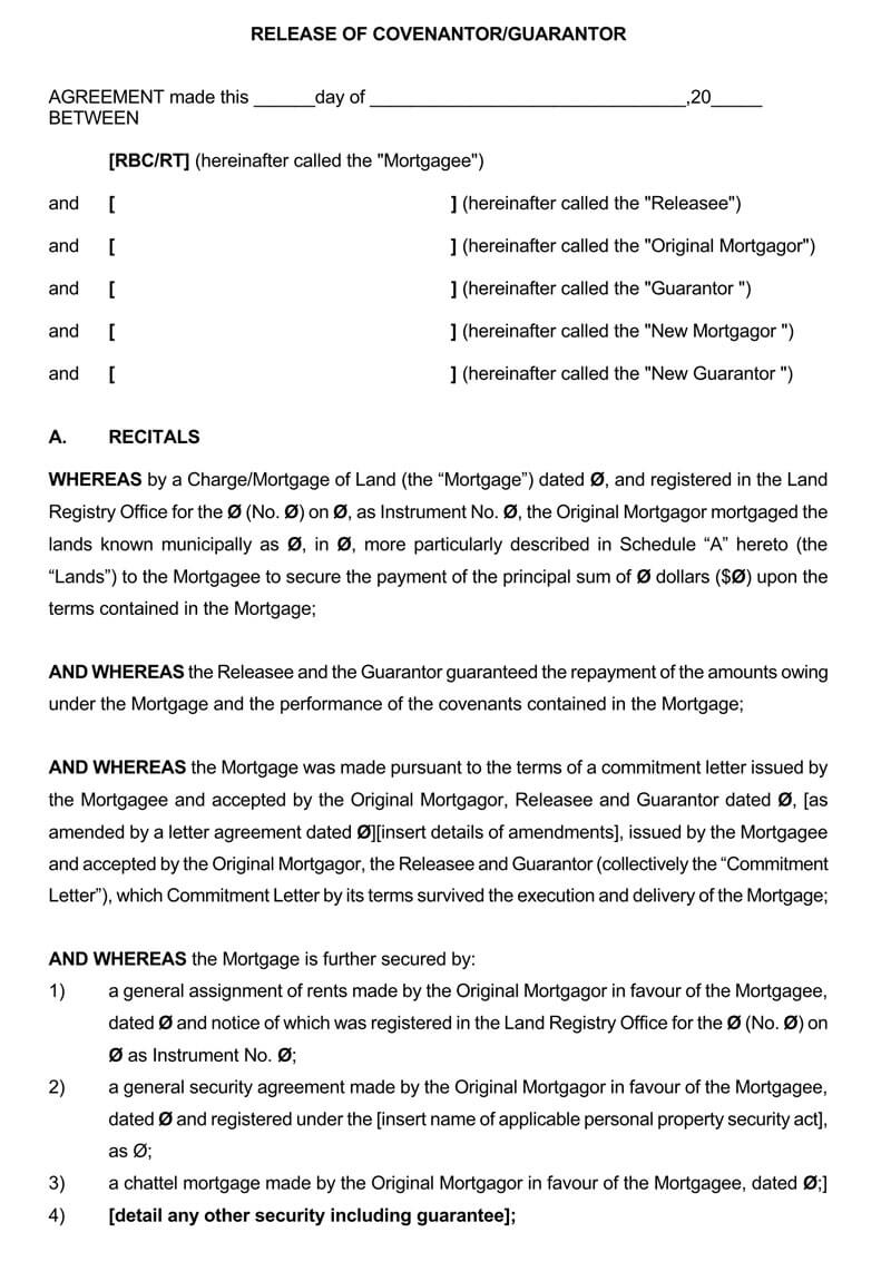 Great Printable Release of Guarantor Agreement Sample for Word Document