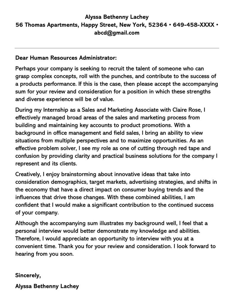 Sample Sales and Marketing Position Cover Letter- Word Format