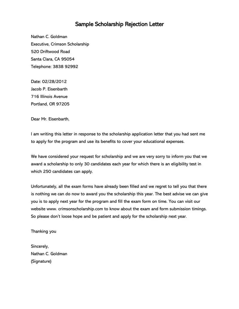 Scholarship Rejection Letter Template (21+ Sample Letters & Examples)