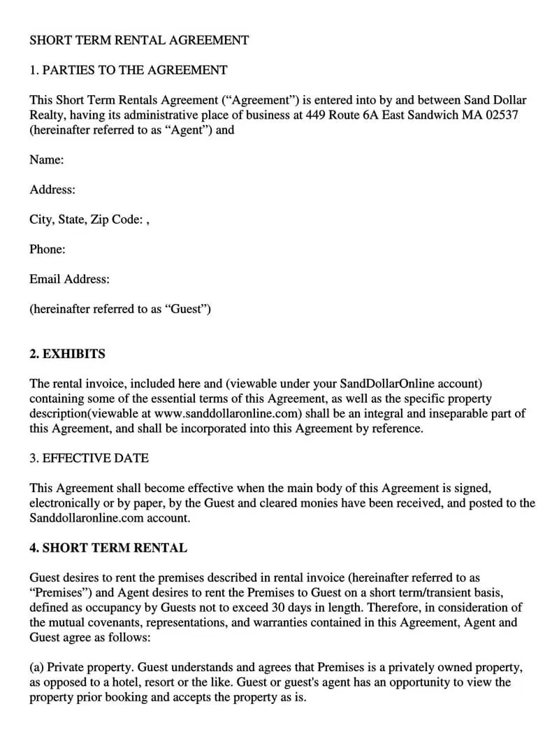 Free Short-Term (Vacation) Rental Agreement Templates (Word)
