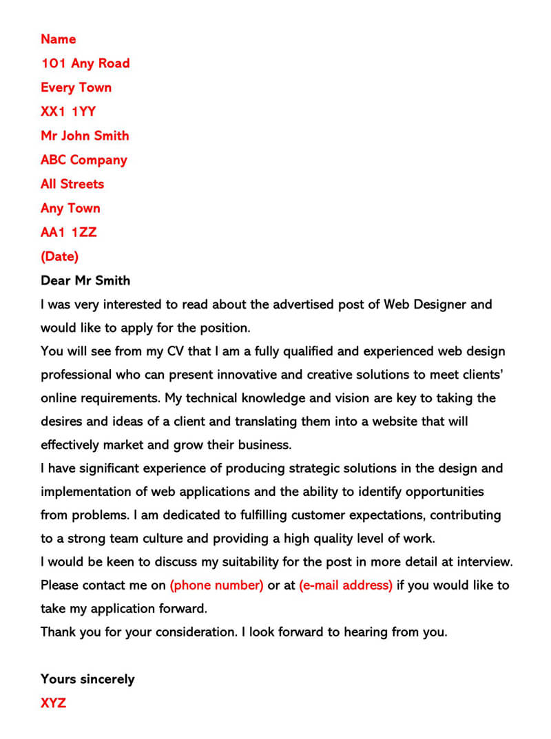 Sample Web Graphic Designer Cover Letter