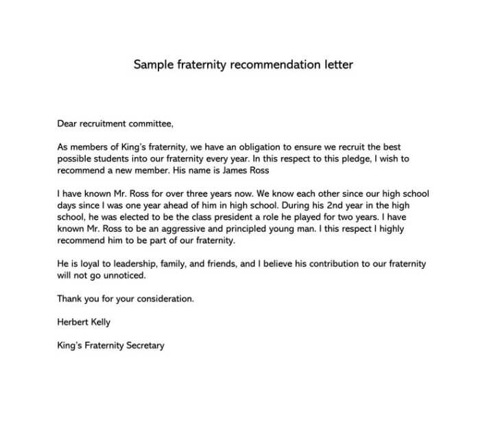 Sample fraternity recommendation letter