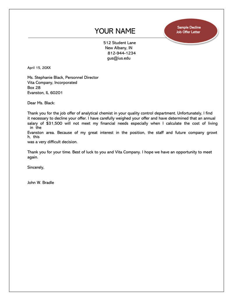 Formal Rejection Letter to Decline Job Offer (Sample Letters & Emails)