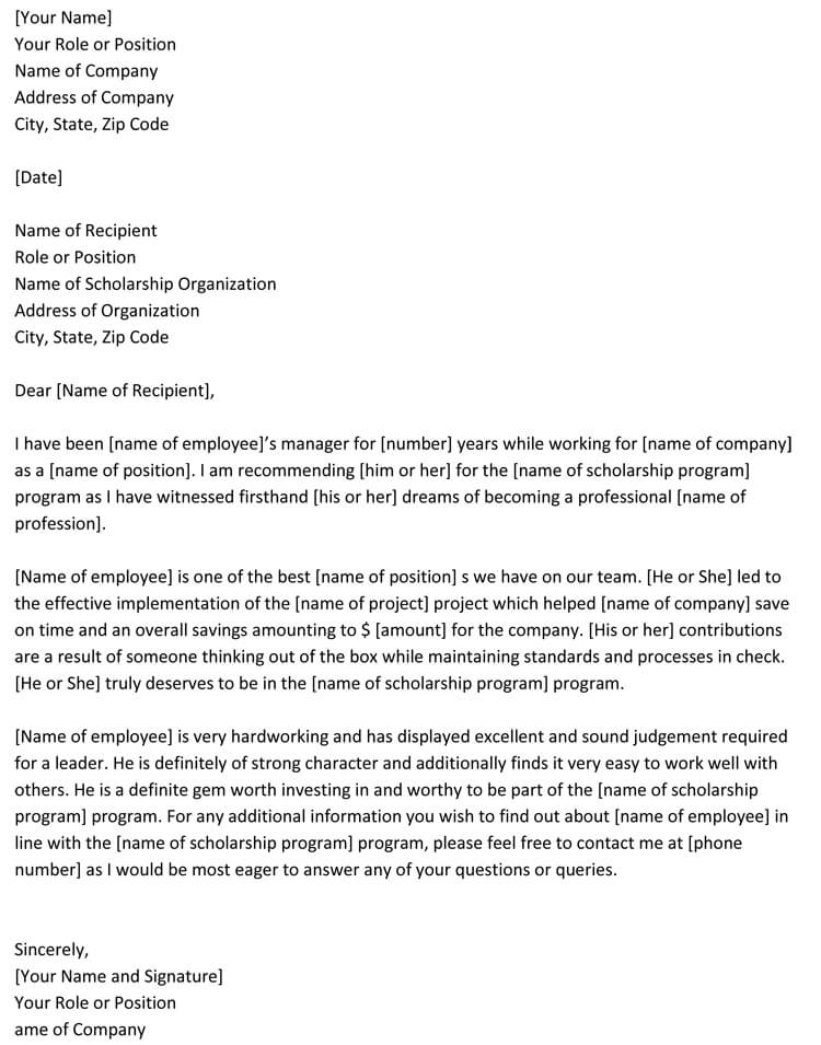 Example Of Letter Of Recommendation For Scholarship from www.wordtemplatesonline.net