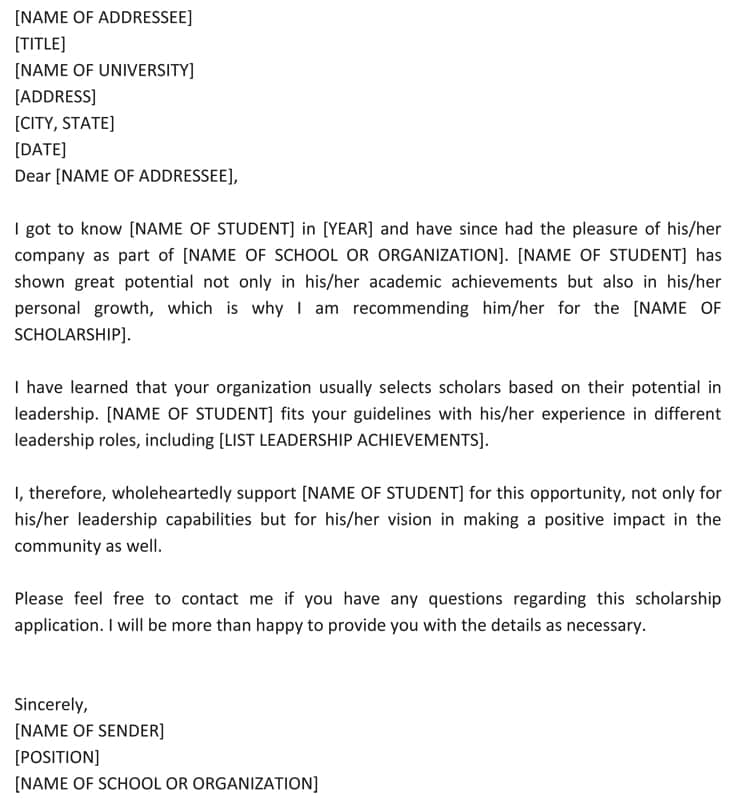 Free Fillable Organization Scholarship Recommendation Letter Template 02 for Word Document