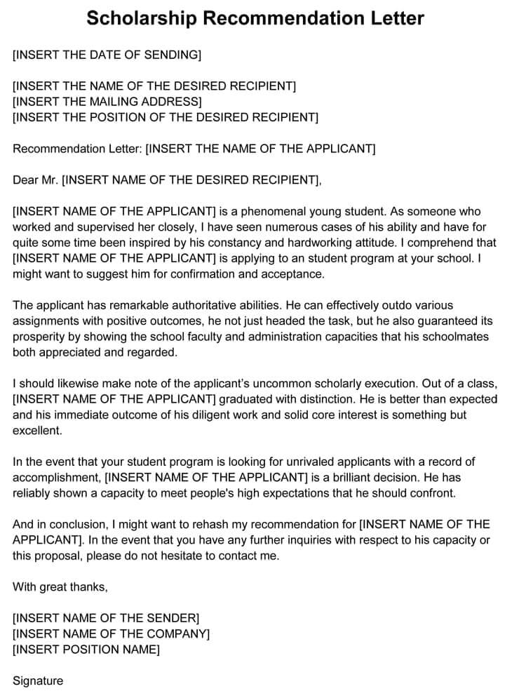 Scholarship Reference Letter Template