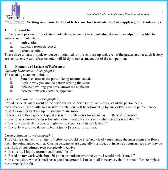 Letter Of Recommendation Template For Scholarship From Employer