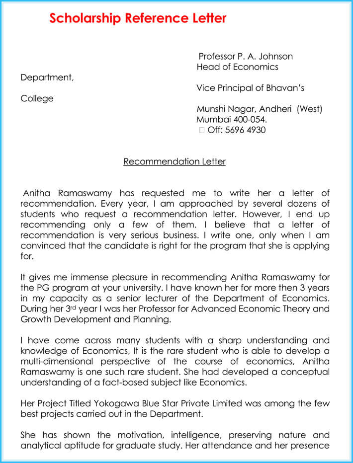 Recommendation Letter For Scholarship Pdf from www.wordtemplatesonline.net