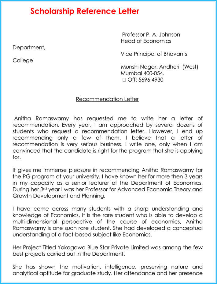 Recommendation Letter For Scholarship From Professor Pdf from www.wordtemplatesonline.net