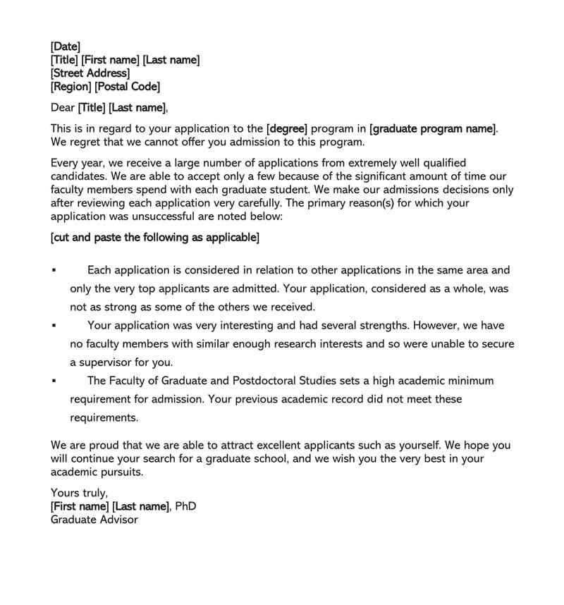 Scholarship denial letter template
