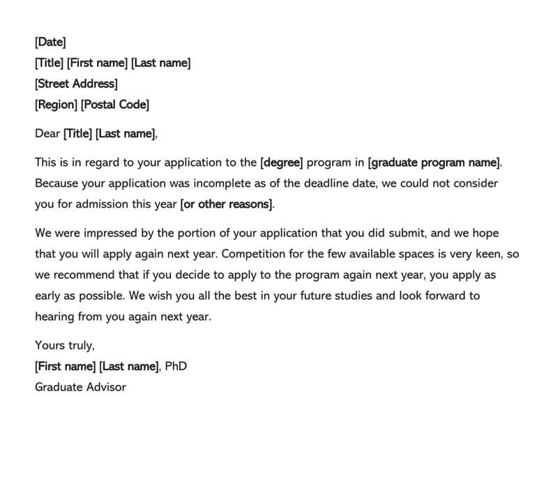 Scholarship rejection letter format