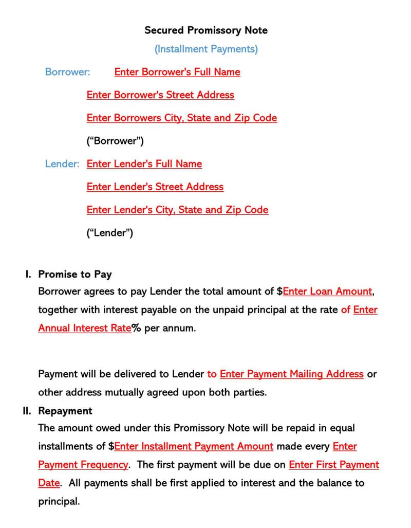 Free Secured Promissory Note Templates (US) | Word, PDF