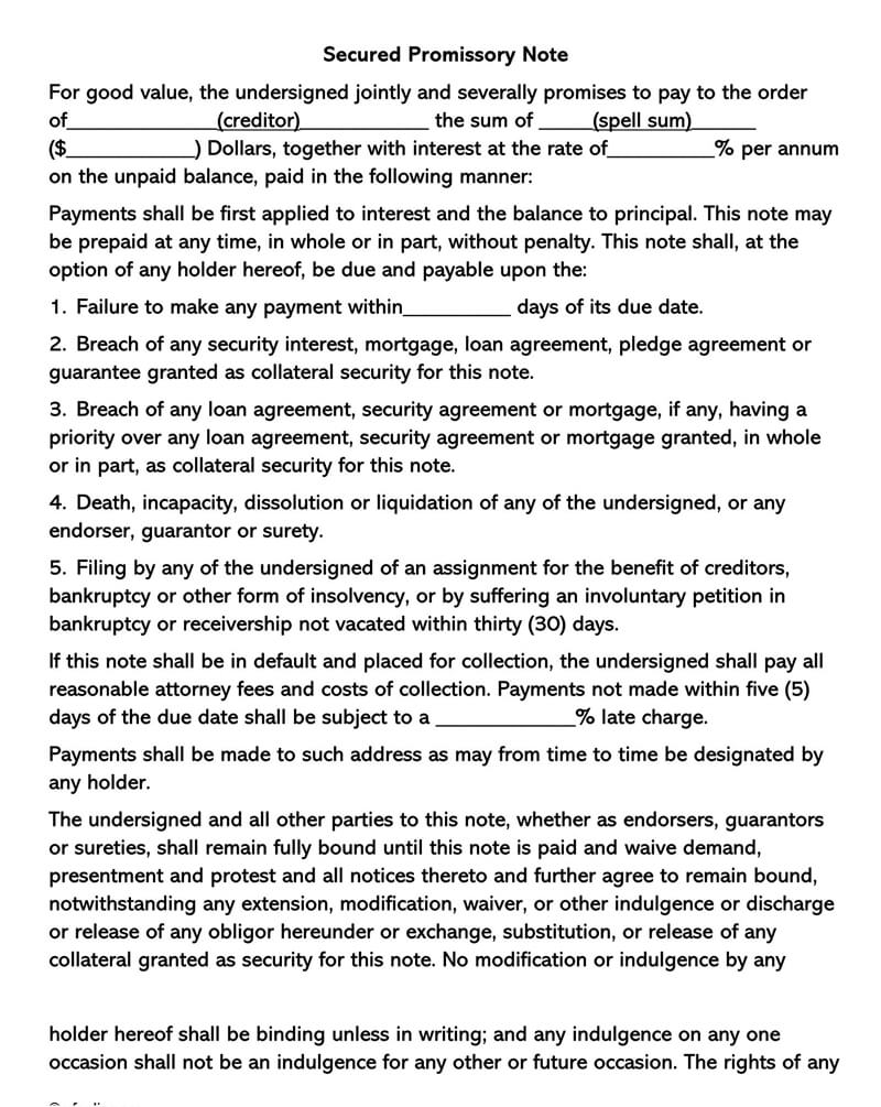 Secured Promissory Note Sample Template