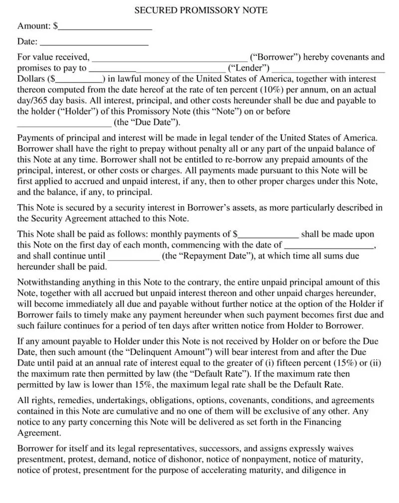 Free Secured Promissory Note Templates (US) | Word, PDF