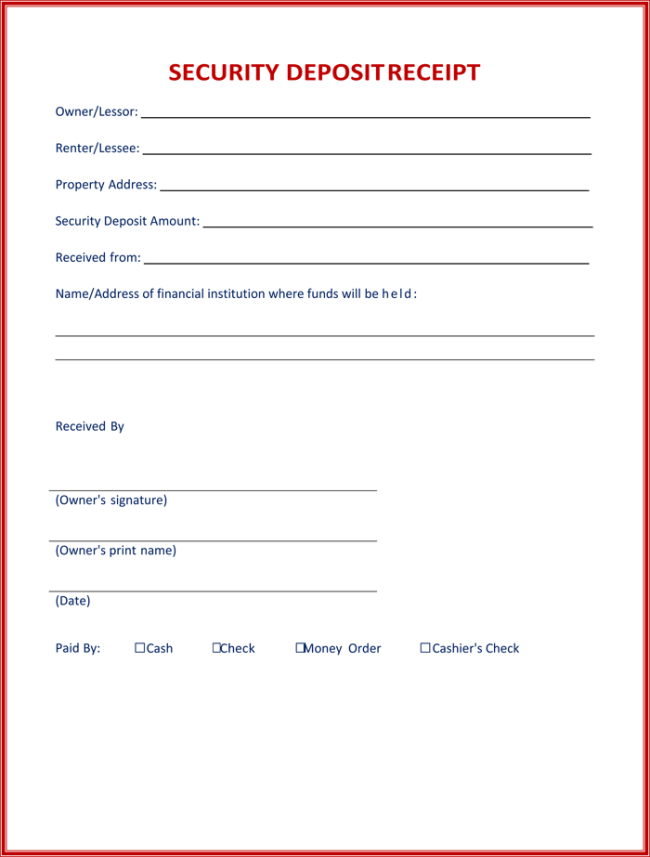 Security Deposit Receipt - 4 Sample Security Deposit Receipts