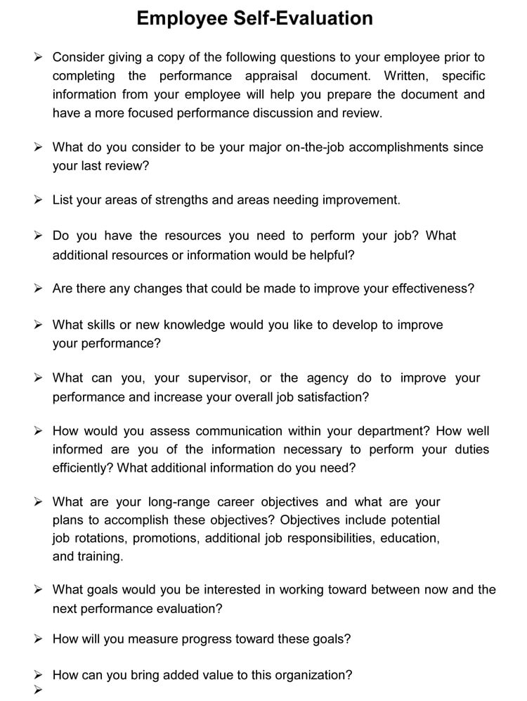 Free Editable Employee Self Evaluation Form for Word File