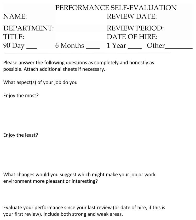 Self Evaluation Template with Examples and Questions 03