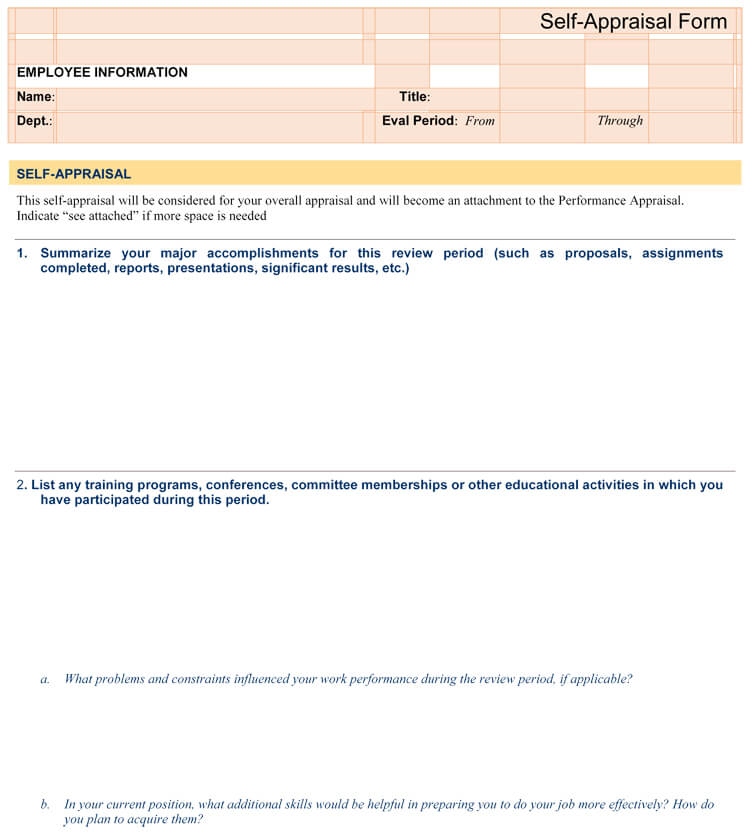 Comprehensive Self Evaluation Form for Performance Assessment 09