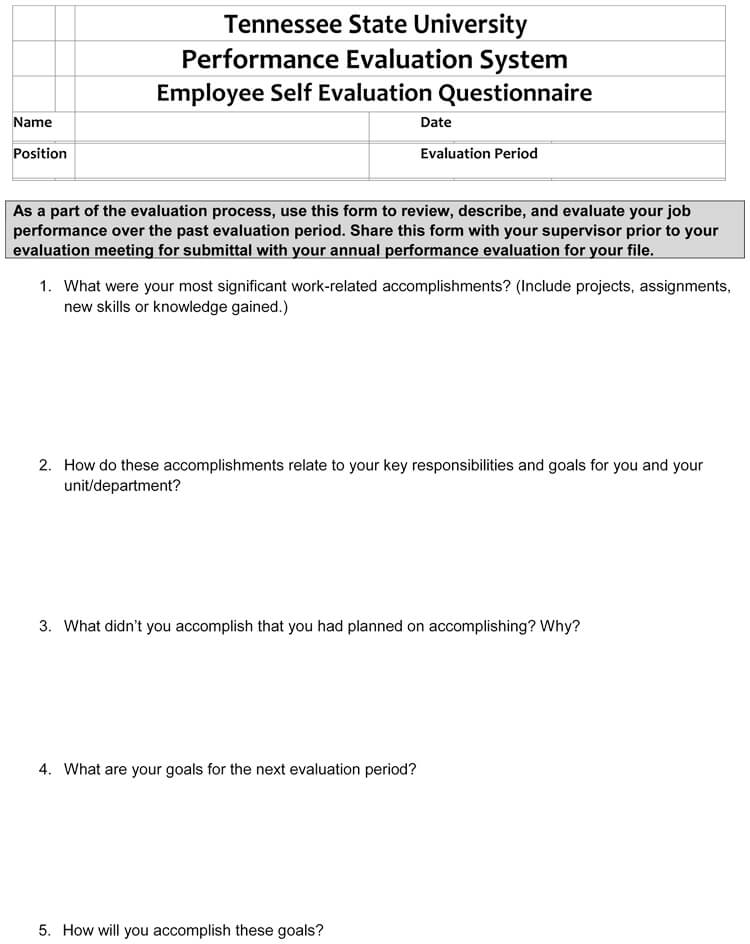 Editable Self Evaluation Form for Self-Reflection 11