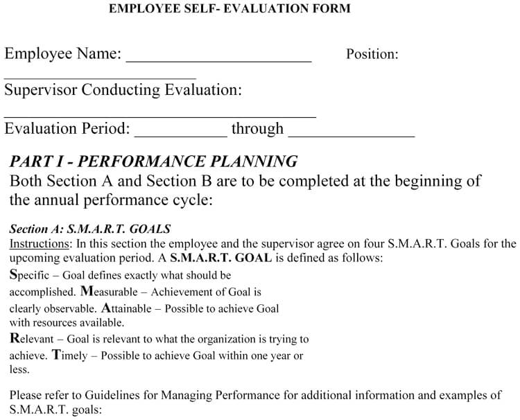 self evaluation for performance review