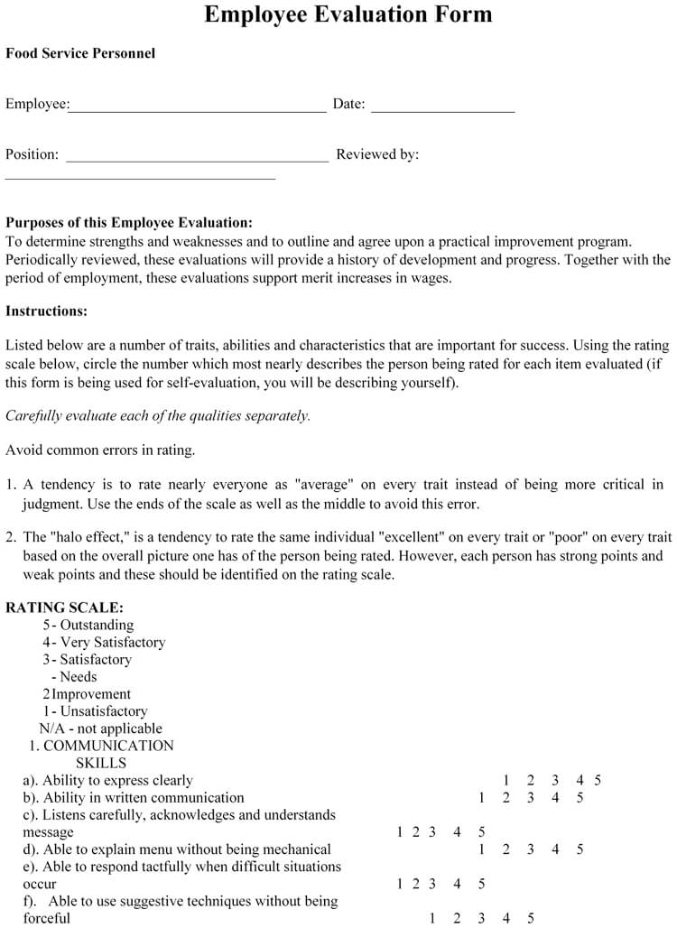 Self Evaluation Template for Word Documents 13