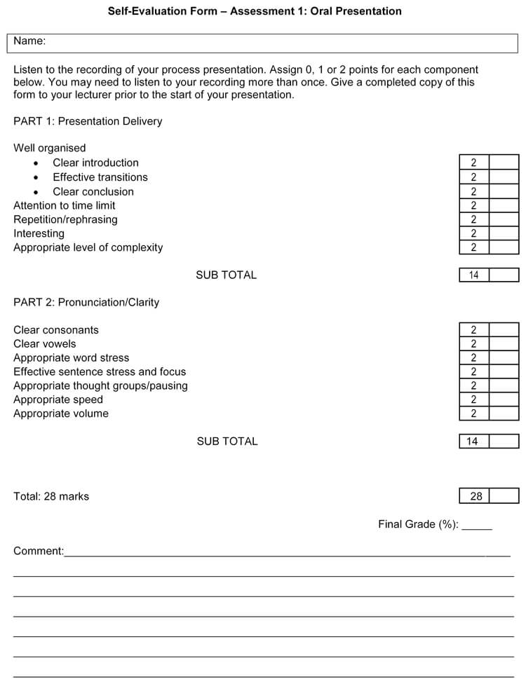 Self Evaluation Template with Printable Options 19